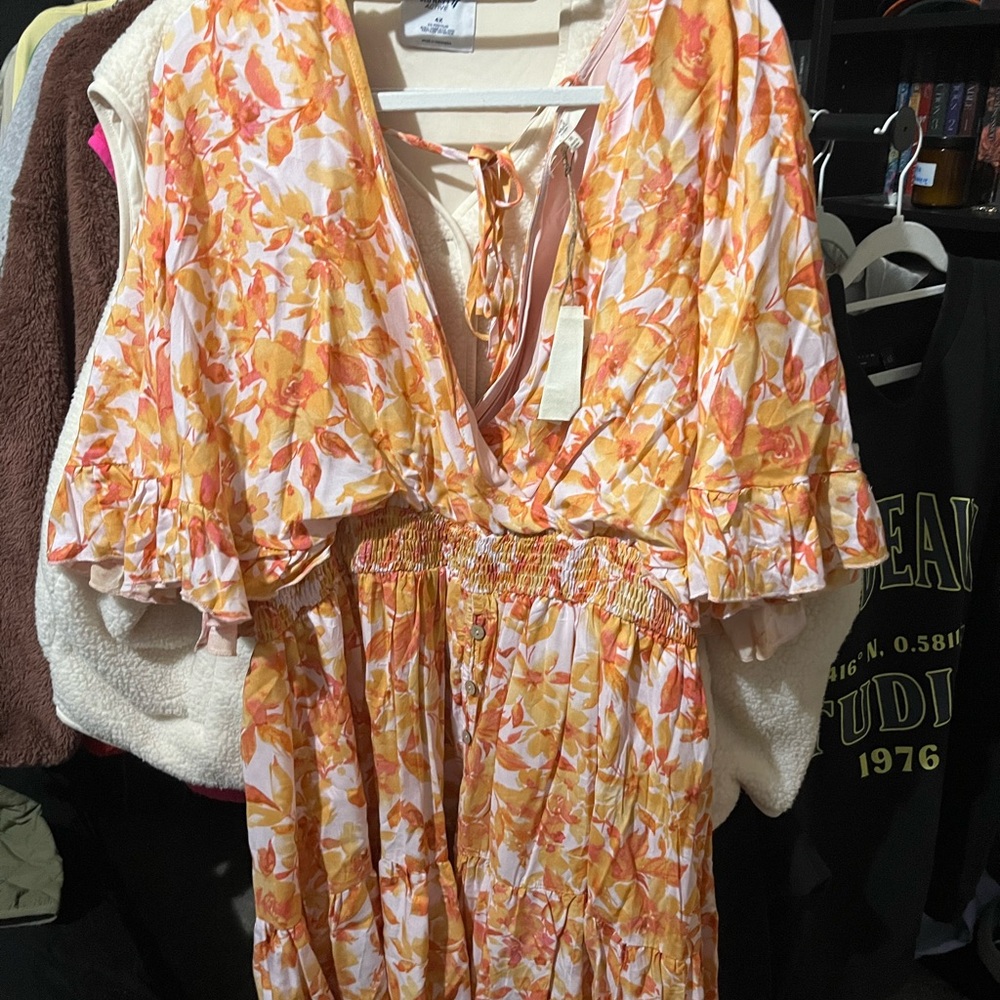 Easel Floral Mini Dress - Orange and White